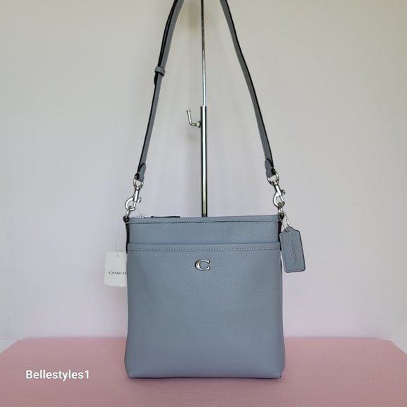COACH Kitt Crossgrain Leather Messenger Crossbody- Blue Grey color ⭐ - Picture 5 of 16